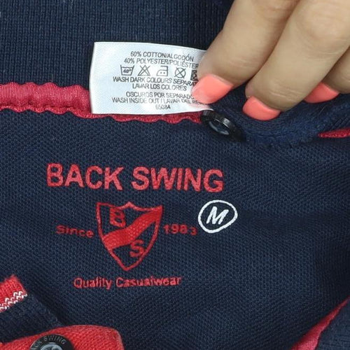 Back Swing Men's Blue Polo Shirt M Regular Fit Short Sleeve Cotton Blend