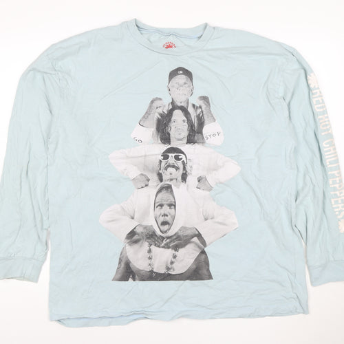 Red Hot Chili Peppers Men's Blue Long Sleeve Band Tour T-Shirt Size L
