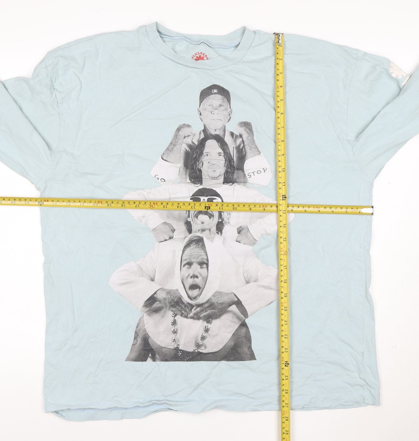 Red Hot Chili Peppers Men's Blue Long Sleeve Band Tour T-Shirt Size L