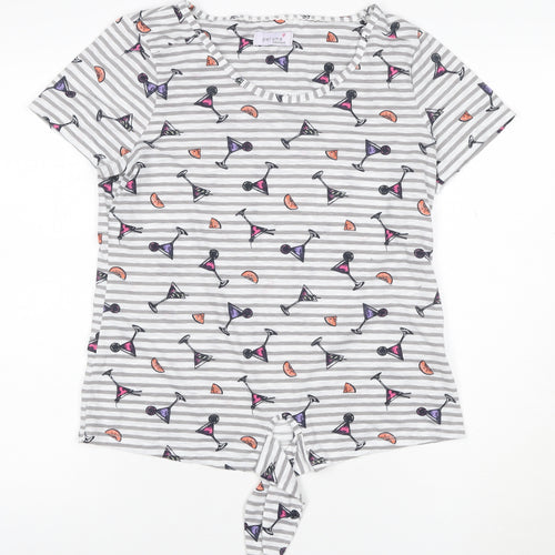 Marks and Spencer Women’s Grey Striped Tie Front Cocktail Print T-Shirt Size 12