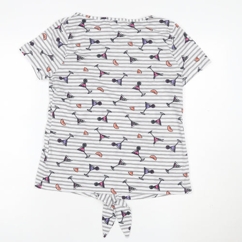 Marks and Spencer Women’s Grey Striped Tie Front Cocktail Print T-Shirt Size 12
