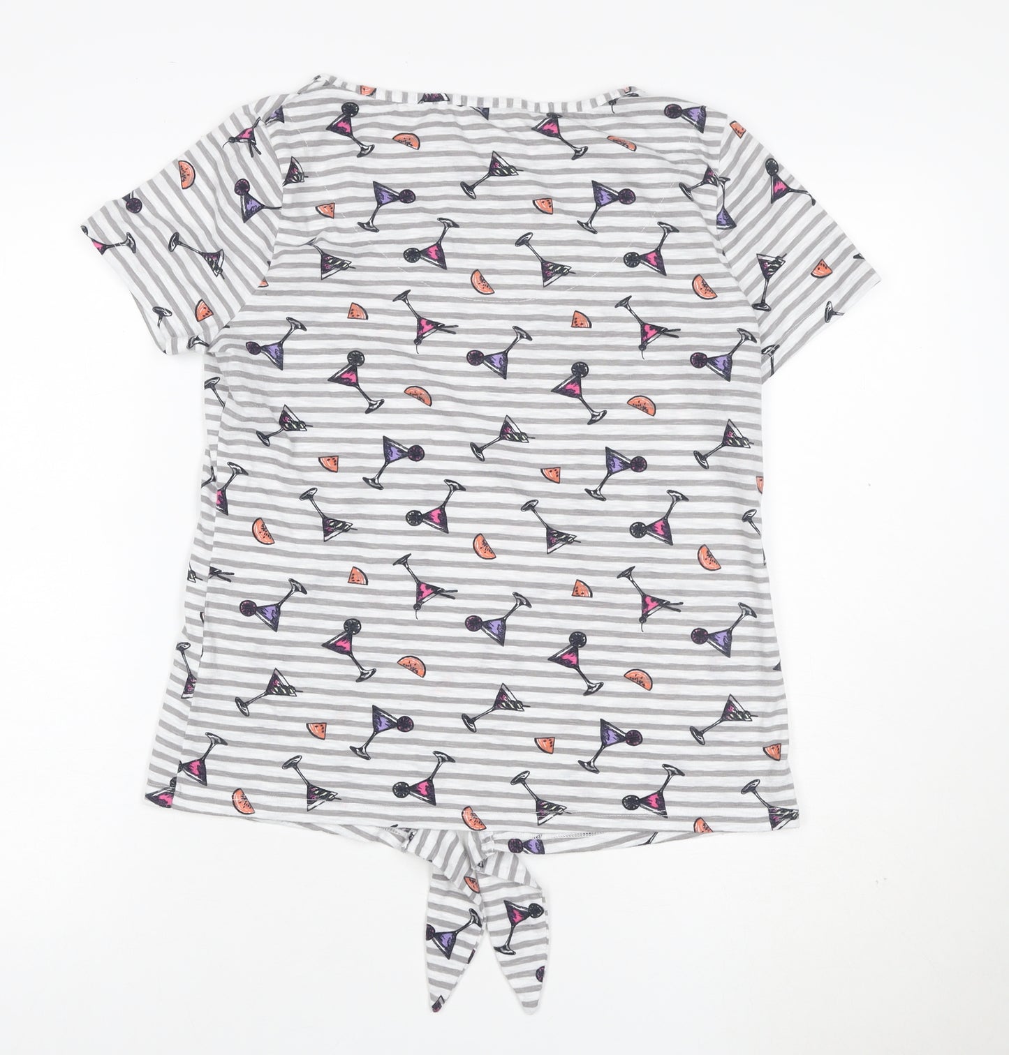 Marks and Spencer Women’s Grey Striped Tie Front Cocktail Print T-Shirt Size 12