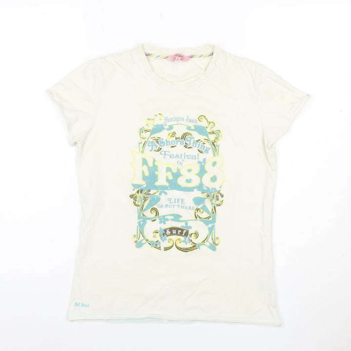 Fat Face Women’s Ivory Graphic Surf T-Shirt Size 10 Cotton