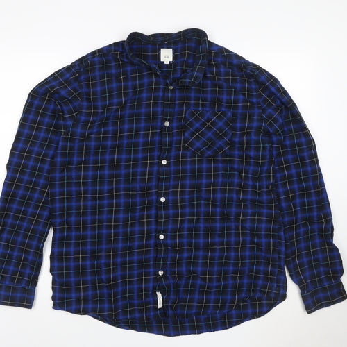 River Island Men's Blue Check Cotton Button-Up Shirt XL