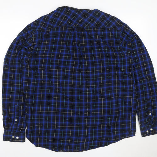 River Island Men's Blue Check Cotton Button-Up Shirt XL