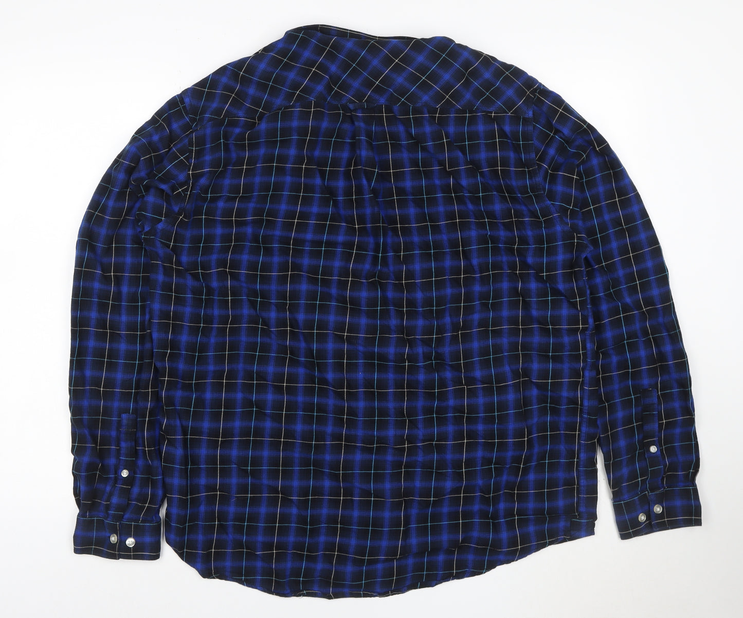 River Island Men's Blue Check Cotton Button-Up Shirt XL