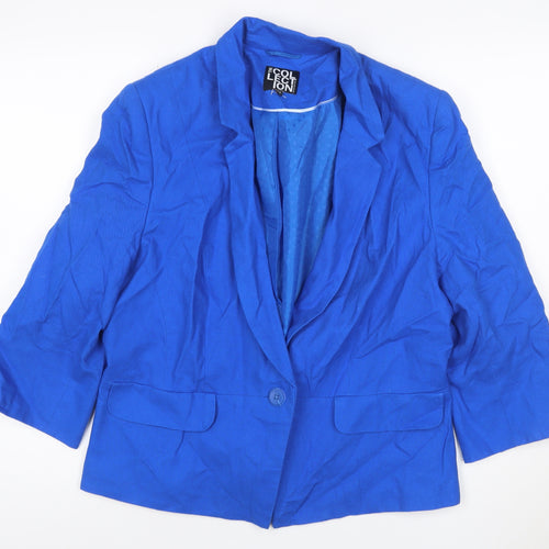 Debenhams Women Blue Linen Blend Blazer Size 16 One Button Jacket