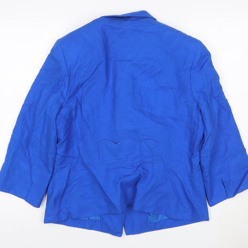 Debenhams Women Blue Linen Blend Blazer Size 16 One Button Jacket