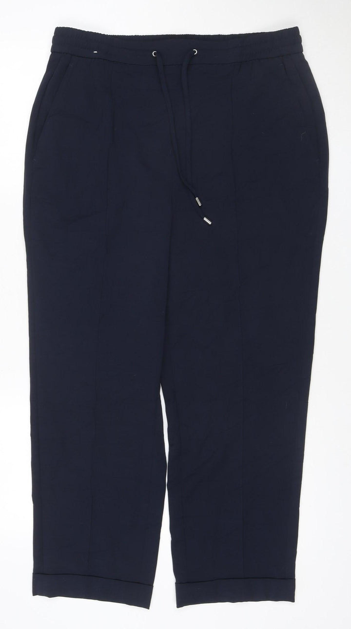 Next Women Navy Blue Size 16R Elastic Waist Straight Trousers