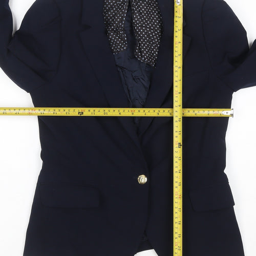 Zara Woman Navy Blue Single-Breasted Blazer Jacket UK 8