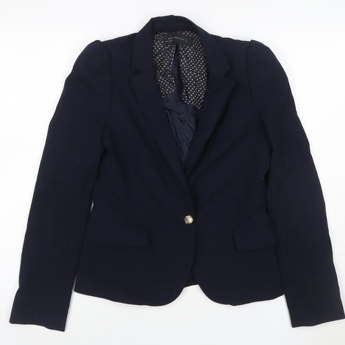 Zara Woman Navy Blue Single-Breasted Blazer Jacket UK 8