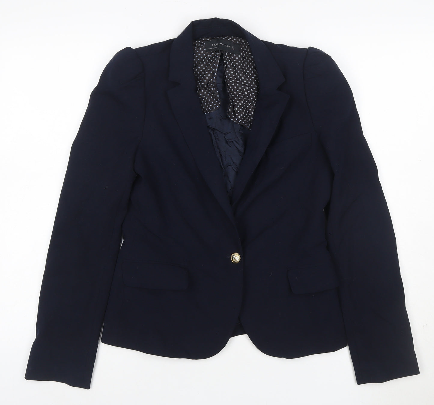 Zara Woman Navy Blue Single-Breasted Blazer Jacket UK 8
