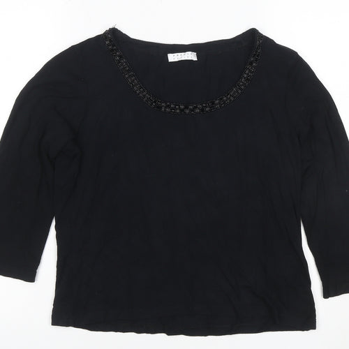 Precis Petite Women's Black Beaded Scoop Neck 3/4 Sleeve Blouse M