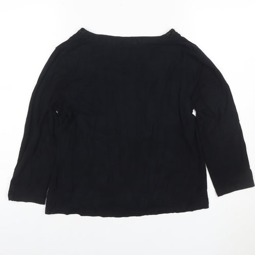 Precis Petite Women's Black Beaded Scoop Neck 3/4 Sleeve Blouse M