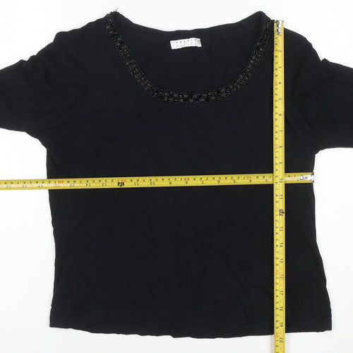 Precis Petite Women's Black Beaded Scoop Neck 3/4 Sleeve Blouse M