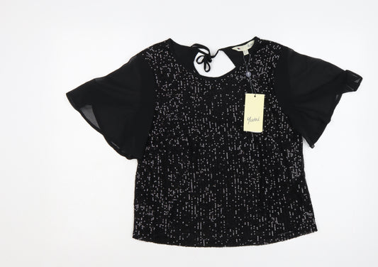 Yumi Women Black Sequin Tunic Blouse Size 10 Party Top