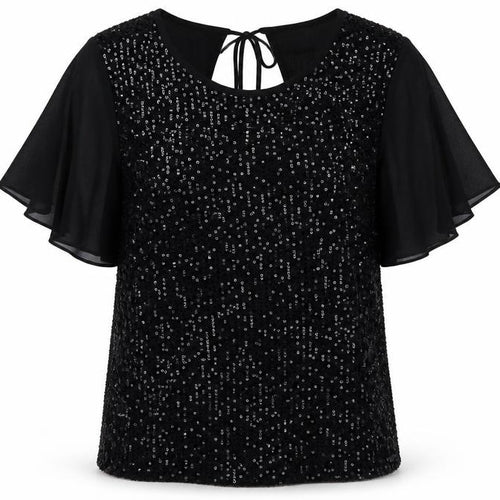 Yumi Women Black Sequin Tunic Blouse Size 10 Party Top