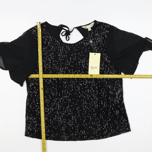 Yumi Women Black Sequin Tunic Blouse Size 10 Party Top