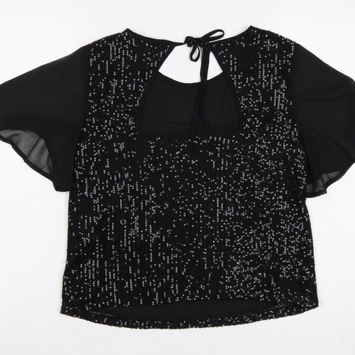 Yumi Women Black Sequin Tunic Blouse Size 10 Party Top