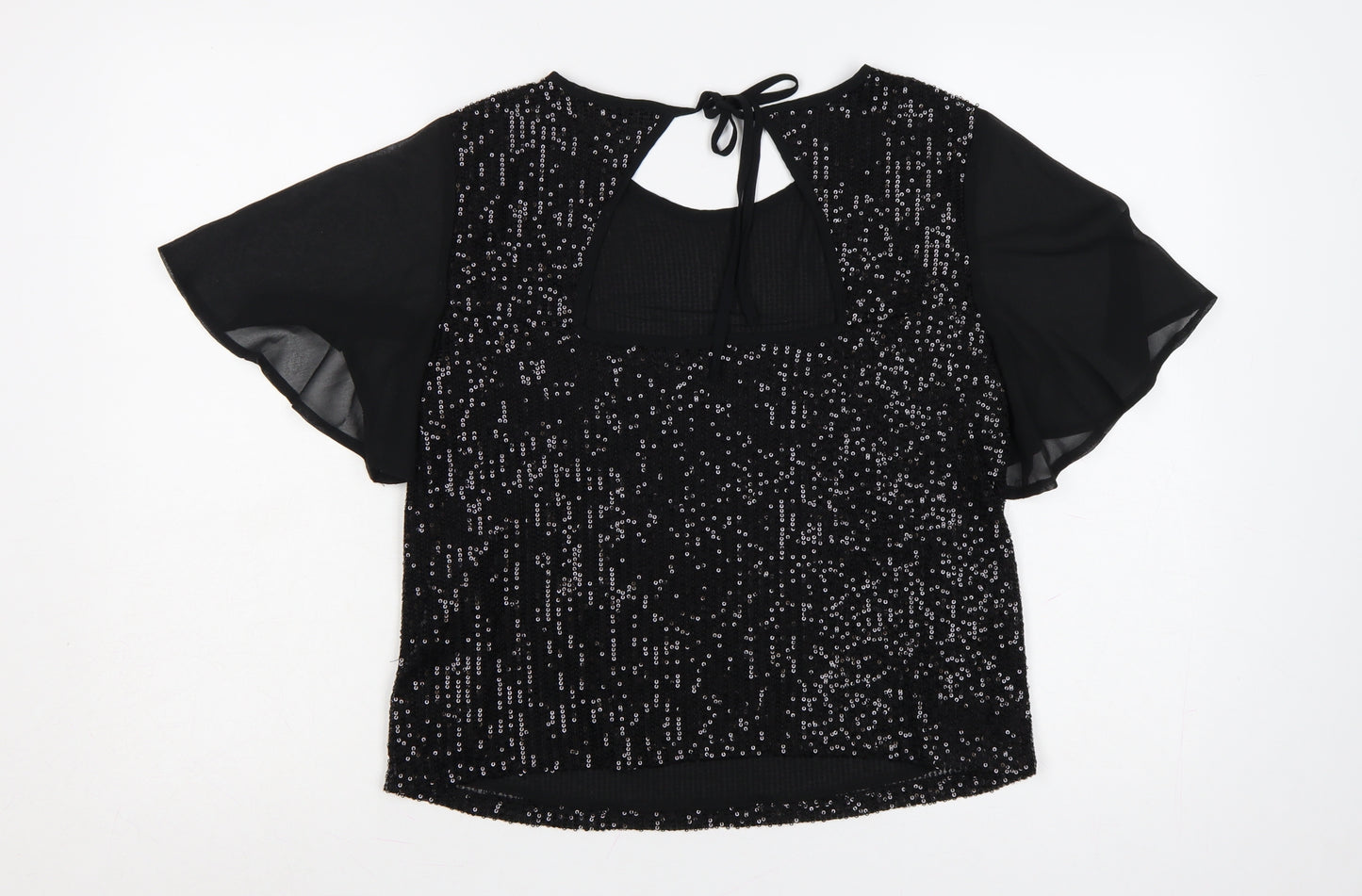 Yumi Women Black Sequin Tunic Blouse Size 10 Party Top