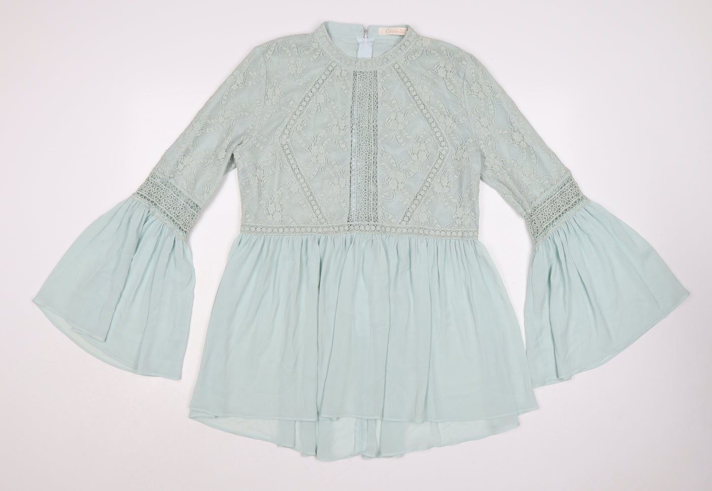 Capsule Women’s Green Lace A-Line Short Dress Size L Long Bell Sleeve