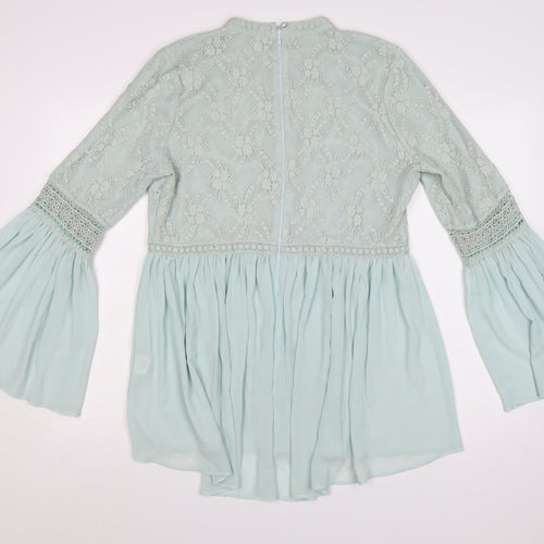Capsule Women’s Green Lace A-Line Short Dress Size L Long Bell Sleeve