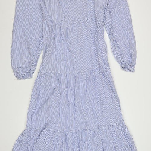 ASOS DESIGN Women Blue Stripe Midi A-Line Dress Size 16 Puff Sleeve