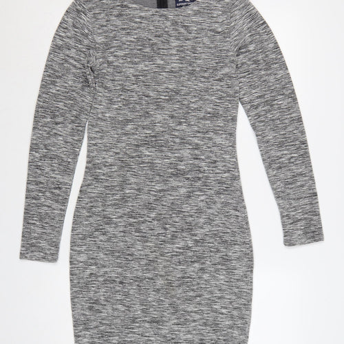 Superdry Women Grey Bodycon Jersey Dress Size M Long Sleeve