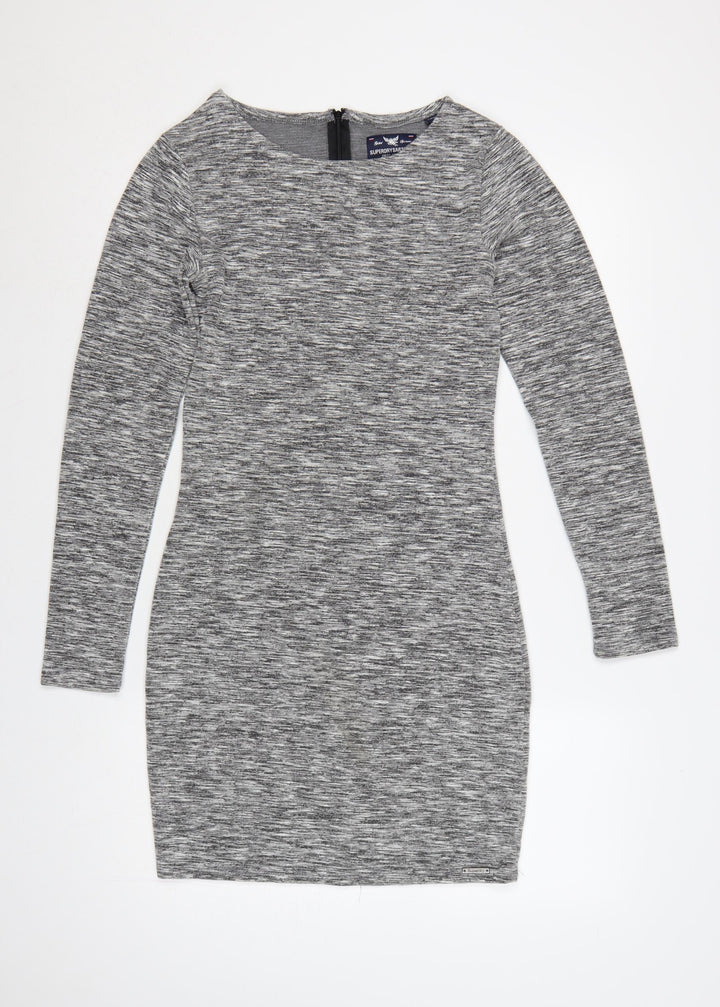 Superdry Women Grey Bodycon Jersey Dress Size M Long Sleeve