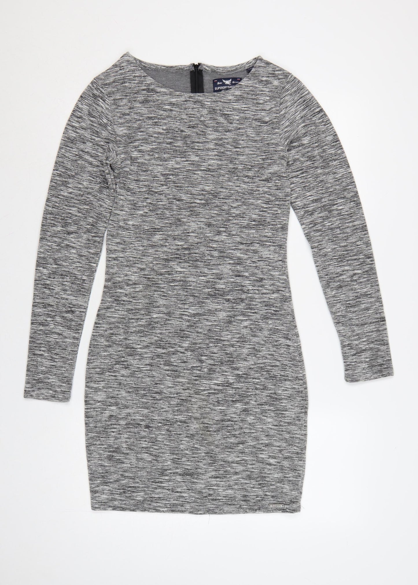 Superdry Women Grey Bodycon Jersey Dress Size M Long Sleeve