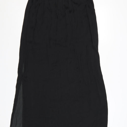 Qed London Women’s Black Long Chiffon Straight Skirt Size 14