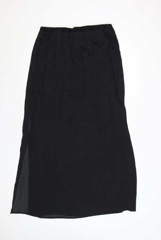 Qed London Women’s Black Long Chiffon Straight Skirt Size 14
