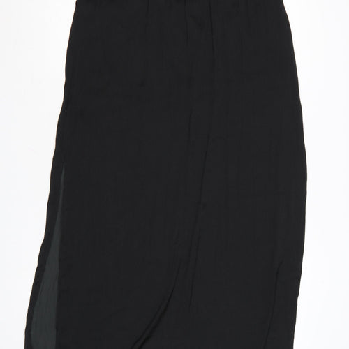 Qed London Women’s Black Long Chiffon Straight Skirt Size 14