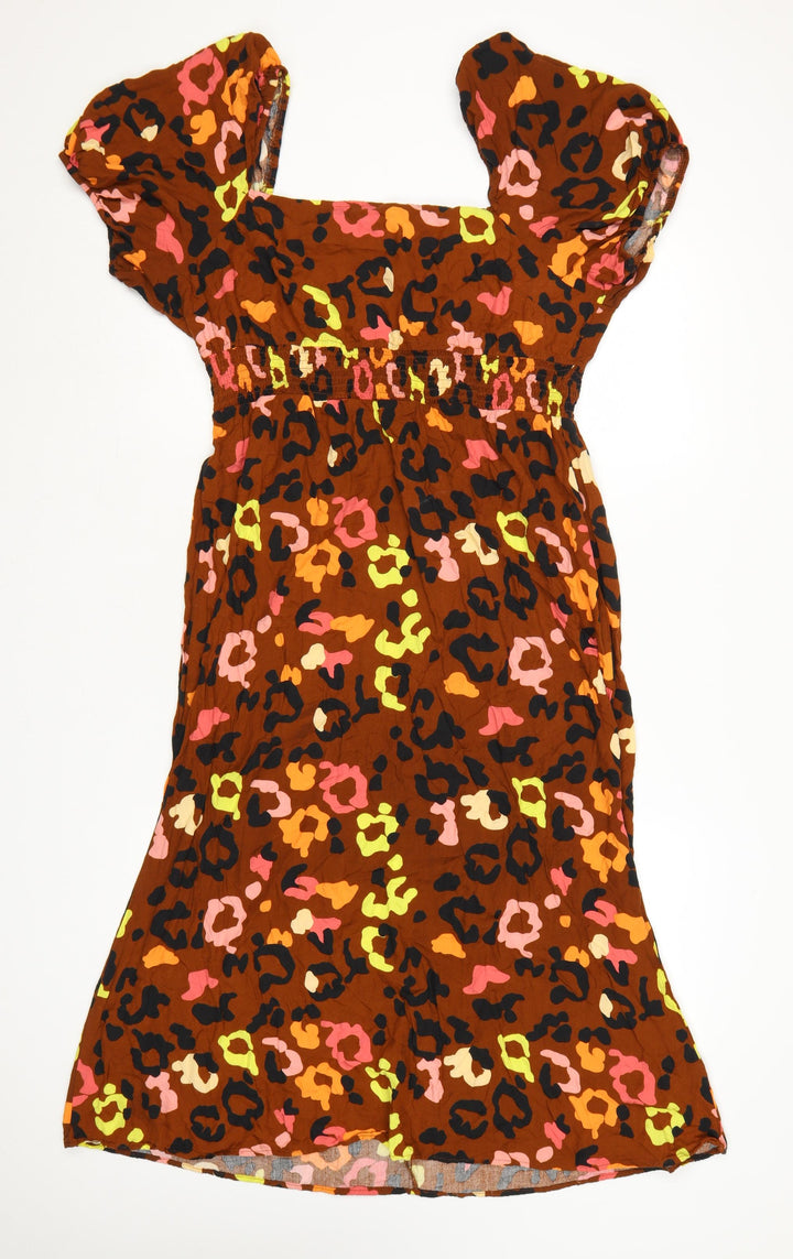 Never Fully Dressed Women Brown Animal Print Viscose A-Line Dress Size 16