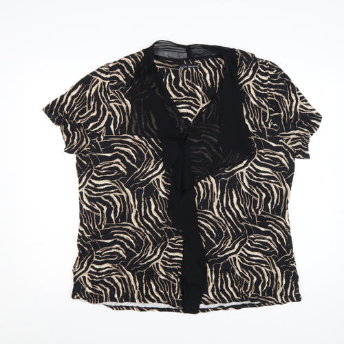 David Emanuel Women’s Beige Black Animal Print Ruffle Blouse Size 22