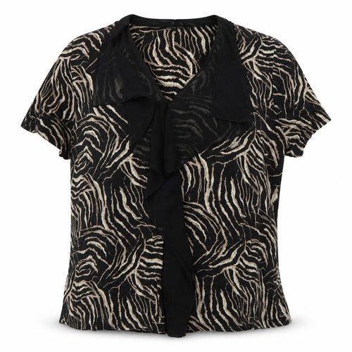 David Emanuel Women’s Beige Black Animal Print Ruffle Blouse Size 22