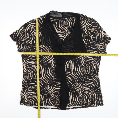 David Emanuel Women’s Beige Black Animal Print Ruffle Blouse Size 22