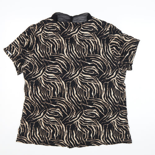 David Emanuel Women’s Beige Black Animal Print Ruffle Blouse Size 22