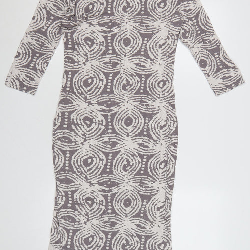 A Postcard From Brighton Women's Grey Geometric Bodycon Midi Dress M