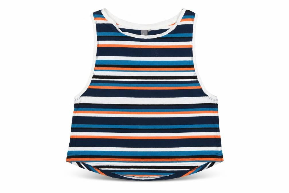 Front view of Sweaty Betty women’s multicoloured striped xs tank top