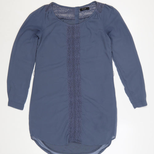 Vila Women Blue S Shirt Dress Lace Detail Long Sleeve Polyester