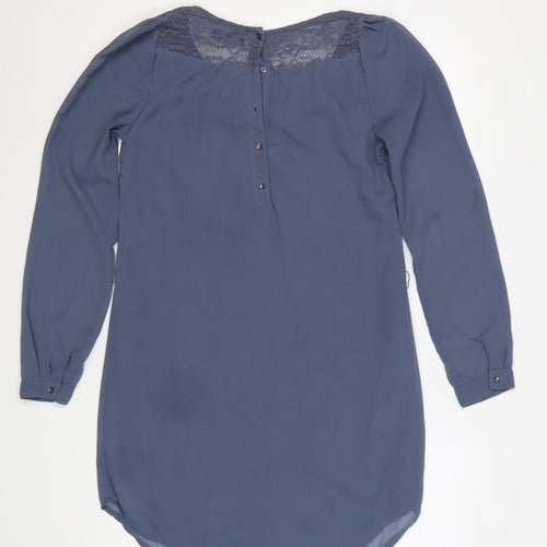 Vila Women Blue S Shirt Dress Lace Detail Long Sleeve Polyester