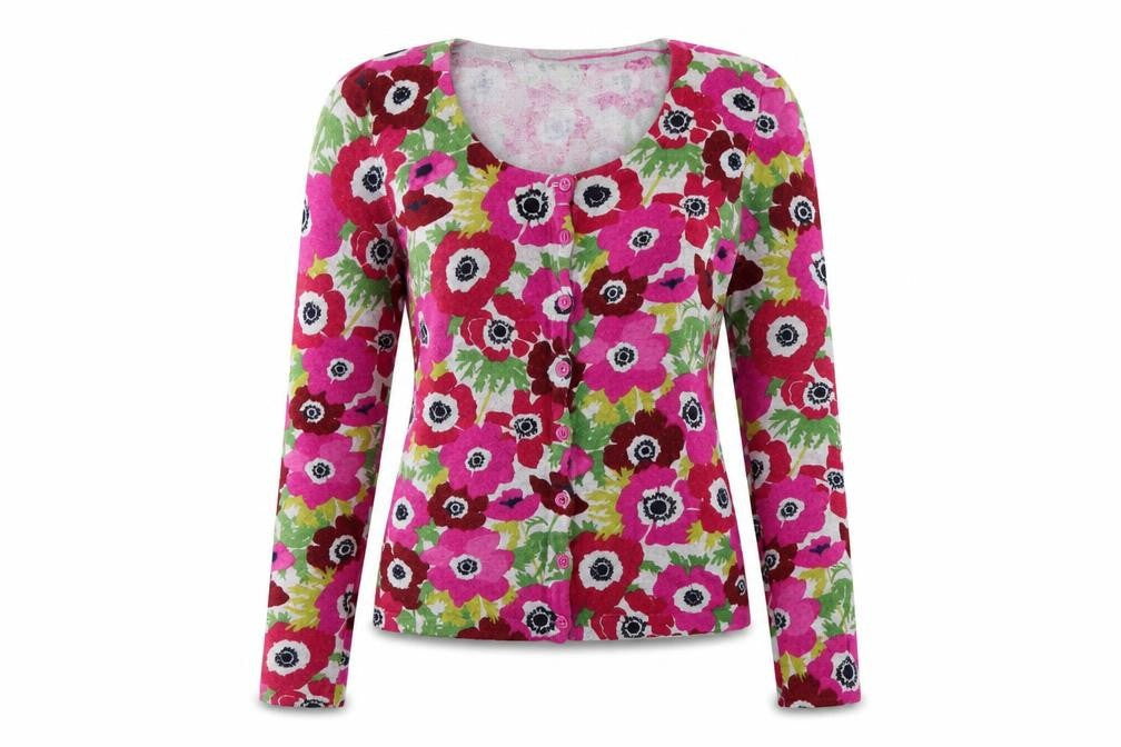 Front view of Seasalt women’s multicoloured floral cardigan, size UK 8, cotton wool