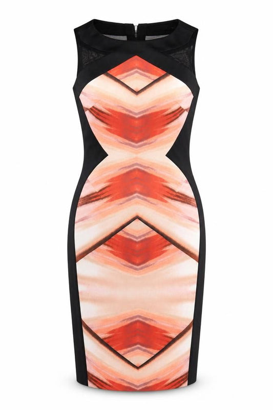Front view of Karen Millen Women’s Multicoloured Sleeveless Bodycon Dress, size UK 8