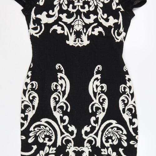 Phase Eight Women Black Size 14 Bodycon Dress with Embroidered Pattern
