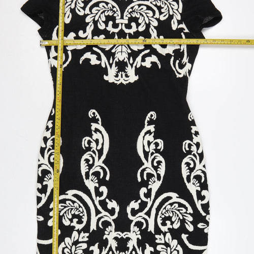 Phase Eight Women Black Size 14 Bodycon Dress with Embroidered Pattern