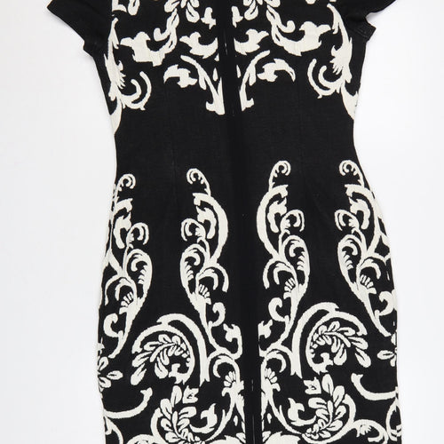 Phase Eight Women Black Size 14 Bodycon Dress with Embroidered Pattern