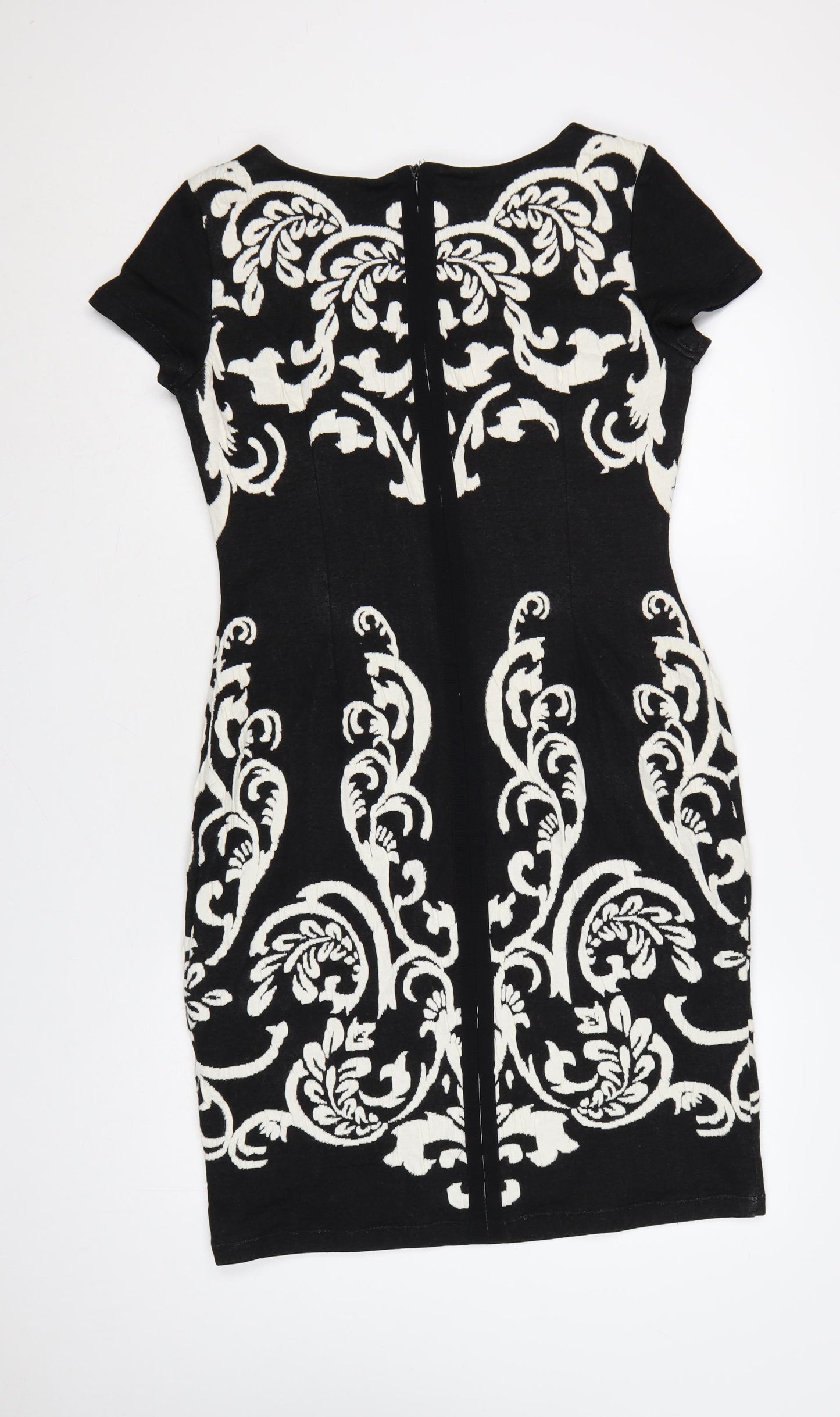 Phase Eight Women Black Size 14 Bodycon Dress with Embroidered Pattern