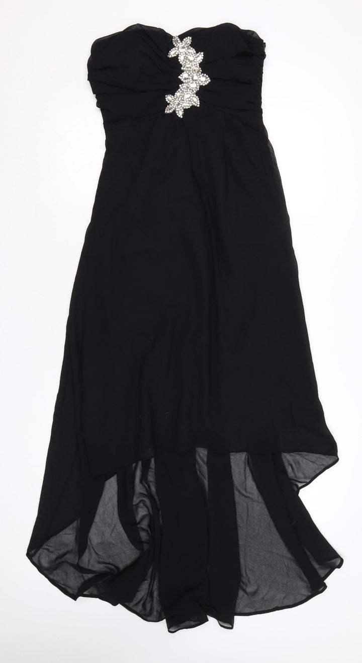 Eva & Lola Women Black Hi-Low Strapless Beaded Chiffon Dress M