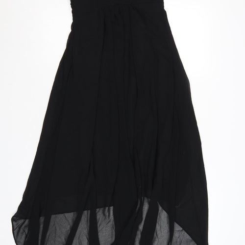 Eva & Lola Women Black Hi-Low Strapless Beaded Chiffon Dress M
